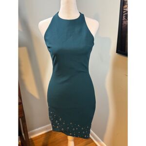 Elizabeth & James Teal Green Bodycon Halter Dress Studded Hem Size 4 Mermaidcore